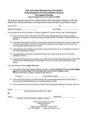 State of Georgia Meningococcal Acknowledgment ... - Oxford College - oxford emory