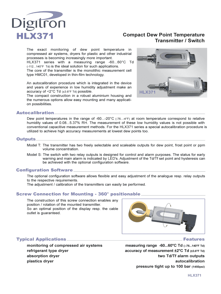 Fillable Online HLX371 Compact Dew Point Temperature Transmitter Switch Fax Email Print pdfFiller