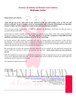 Appreciation letter for teacher - Avenue Academy of Beauty and Culture Welcome Letter