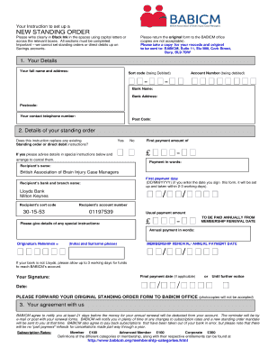 Difference between direct debit and standing order - Standing order form - British Association of Brain Injury Case ... - babicm