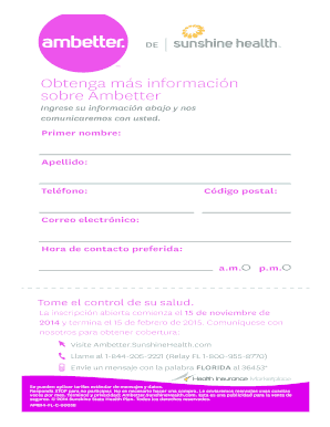 Ambetter Florida - Lead Gen Card. Informaci n de contacto para pedir m s informes sobre la inscripci n