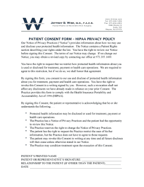 PATIENT CONSENT FORM HIPAA PRIVACY POLICY
