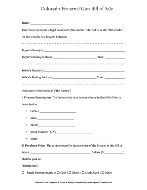 Hotel sales lead form template - Colorado Firearm/Gun Bill of Sale