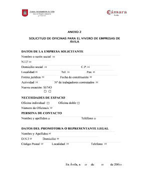 ANEXO 2 SOLICITUD DE OFICINAS PARA EL VIVERO DE EMPRESAS