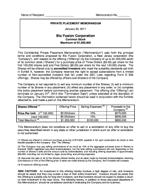 Real estate offering memorandum template - Iron mountain wireless, inc. - BioFusion Corporation - biofusion