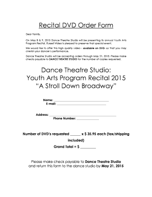 Recital Video and DVD Order Form - Dance Theatre Studio