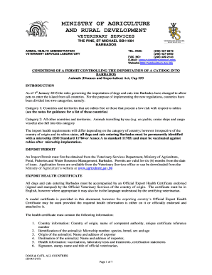 MINISTRY OF AGRICULTURE AND RURAL DEVELOPMENT VETERINARY SERVICES THE PINE, ST MICHAEL BB11091 BARBADOS ANIMAL HEALTH ADMINISTRATION VETERINARY SERVICES LABORATORY TEL - aphis usda