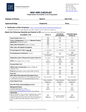 New hire checklist - University of Nevada Reno