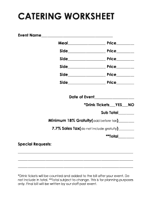 catering spreadsheet