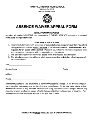 Staff details form - ABSENCE WAIVERAPPEAL FORM - Trinity Cougars - trinitycougars