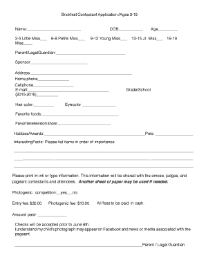 Brickfest Contestant Application I Ages 3-19 Name DOB Age