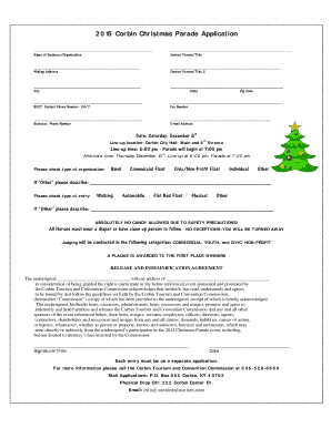 2015 Corbin Christmas Parade Application