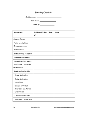 Fillable Online Showing Checklist - Tenant Screening Background Check Fax Email Print - pdfFiller