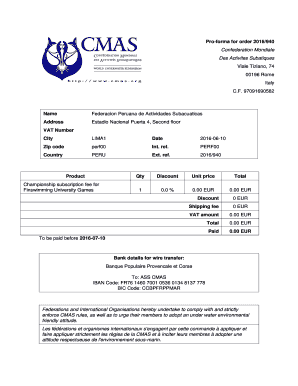 Proforma for order 2016/940 Confederation Mondiale Des Activites Subatiques Viale Tiziano, 74 00196 Rome Italy C - cmasoffice