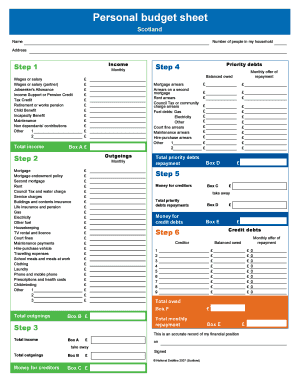 Personal budget sheet - Edinburgh Coalition Against Poverty - edinburghagainstpoverty org