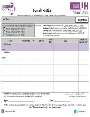 Proposal paper example - 6aside Football Please complete the entry form FULLY incomplete forms will be returned to the team organiser and not processed - uhsport co