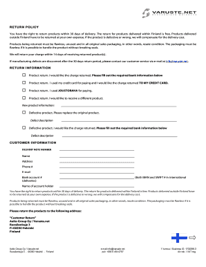 RETURN POLICY RETURN INFORMATION - Varustenet