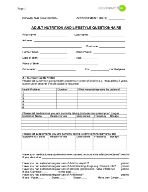 Adult Nutrition and Lifestyle Questionnaire