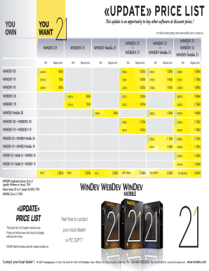 Fillable Online windev UPDATE PRICE LIST - bWINDEVb - windev Fax Email ...