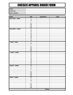 CNCSCC APPAREL ORDER FORM