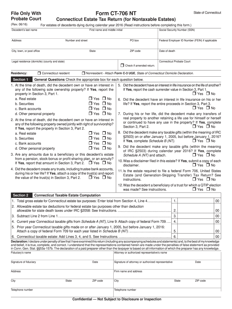 ct 706 nt 2016 form Preview on Page 1.