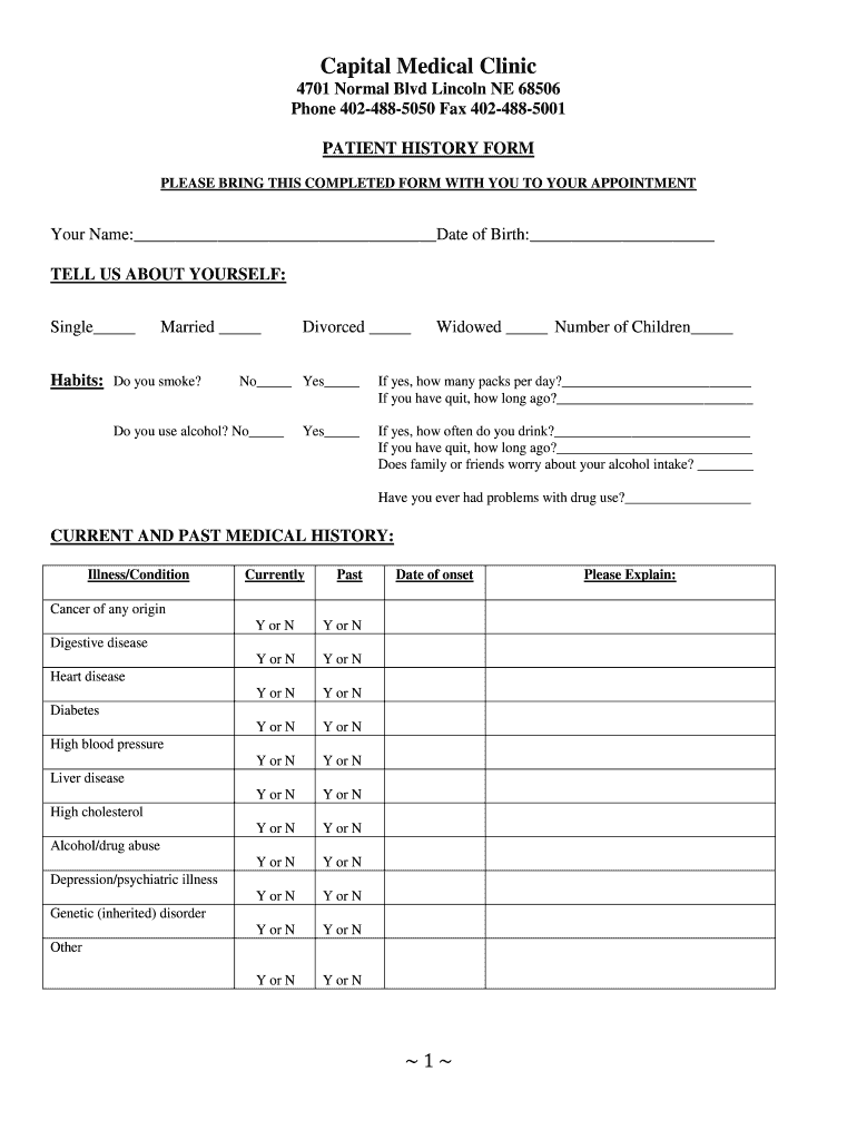 Fillable Online PATIENT HISTORY FORM Capital Medical Clinic Fax Email