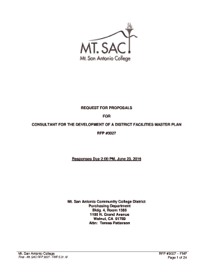 REQUEST FOR PROPOSALS FOR CONSULTANT FOR THE DEVELOPMENT OF A DISTRICT FACILITIES MASTER PLAN RFP #3027 Responses Due 2:00 PM, June 23, 2016 Mt - mtsac