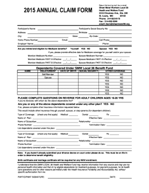 2015 ANNUAL CLAIM FORM Sheet Metal Workers Local 36 Health - smw36benefits