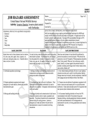 Exhibit 1 242 FW 7 Sample Job Hazard Assessment for Pesticide Use Fish and Wildlife Service Manual - fws