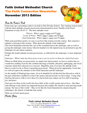 Production schedule template - Faith United Methodist Church The Faith Connection Newsletter November 2013 Edition From the Pastor 's Desk Some time ago a preaching contest was held at Yale Divinity School