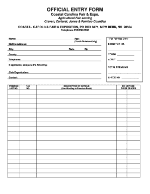 OFFICIAL ENTRY FORM Coastal Carolina Fair &amp - pamlico ces ncsu