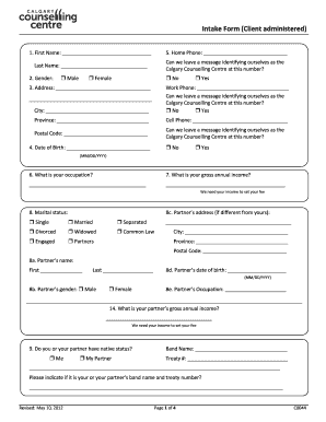 Counseling intake form template - Intake Form Client administered Children of Divorce C of D