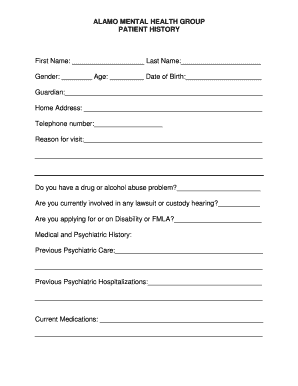 Fillable Online Patient Historyscreening Form - Alamo Mental Health Group Fax Email Print - Pdffiller