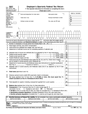 Form 941 x - 0199 Form 941. Employer's Quarterly Federal Tax Return