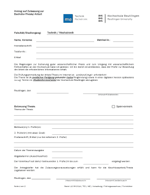 Bachelor Thesis Admission Application
