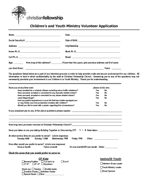 Children s ministry volunteer application