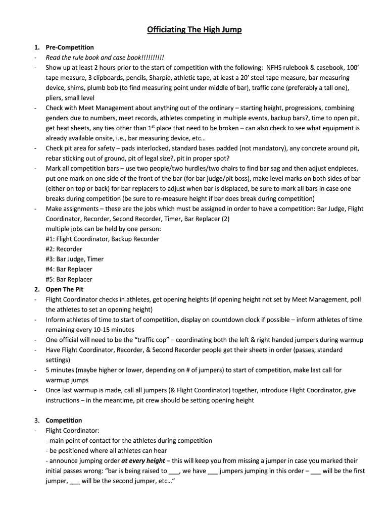 Fillable Online Officiating The High Jump Fax Email Print pdfFiller