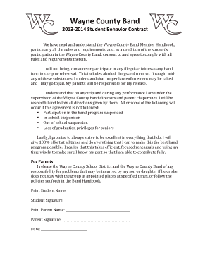 Student Behavior Contract 2013 - Wayne County Band Boosters