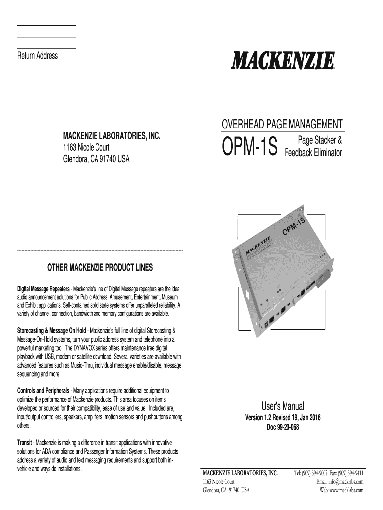Fillable Online OVERHEAD PAGE MANAGEMENT MACKENZIE LABORATORIES INC OPM