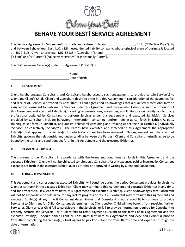 BEHAVEYOURBEST!SERVICEAGREEMENT Preview on Page 1