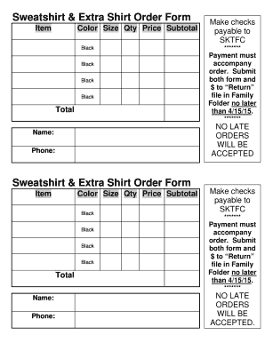 Fillable Online sktfc Sweatshirt amp Extra Shirt Order Form Make checks ...