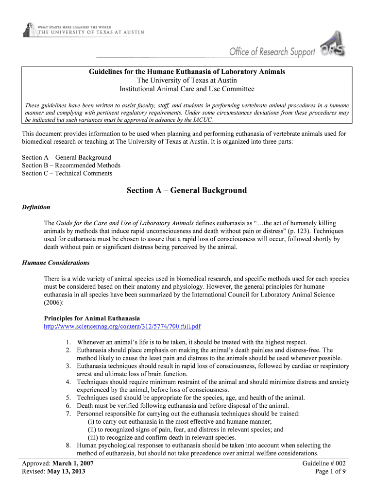 Fillable Online Guidelines for the Humane Euthanasia of Laboratory Animals Fax Email Print