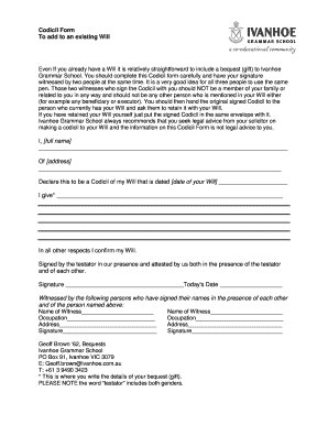 Printable codicil form - Codicil Form To add to an existing Will - bmediabbigsbbvicbbedubau