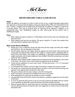 Fillable Online SHUFFLEBOARD TABLE GAME RULES Fax Email Print - pdfFiller