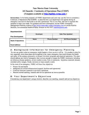 Risk and mitigation plan template - Continuity of Operations Plan Template (pdf) - Emergency Planning ... - emergencyplanning nmsu