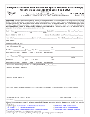 Daily communication sheets special education - Bilingual Assessment Team Referral for Special Education ... - montgomeryschoolsmd