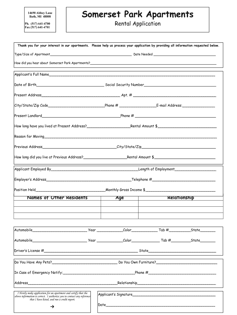 Fillable Online Qualifications for Residency Somerset Park Apartments