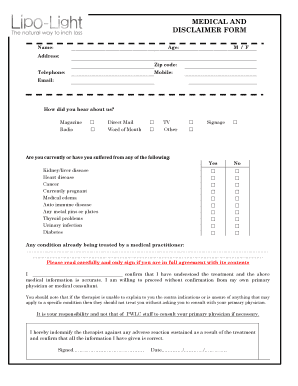 Disclaimer letter - MEDICAL AND DISCLAIMER FORM - Columbia MD