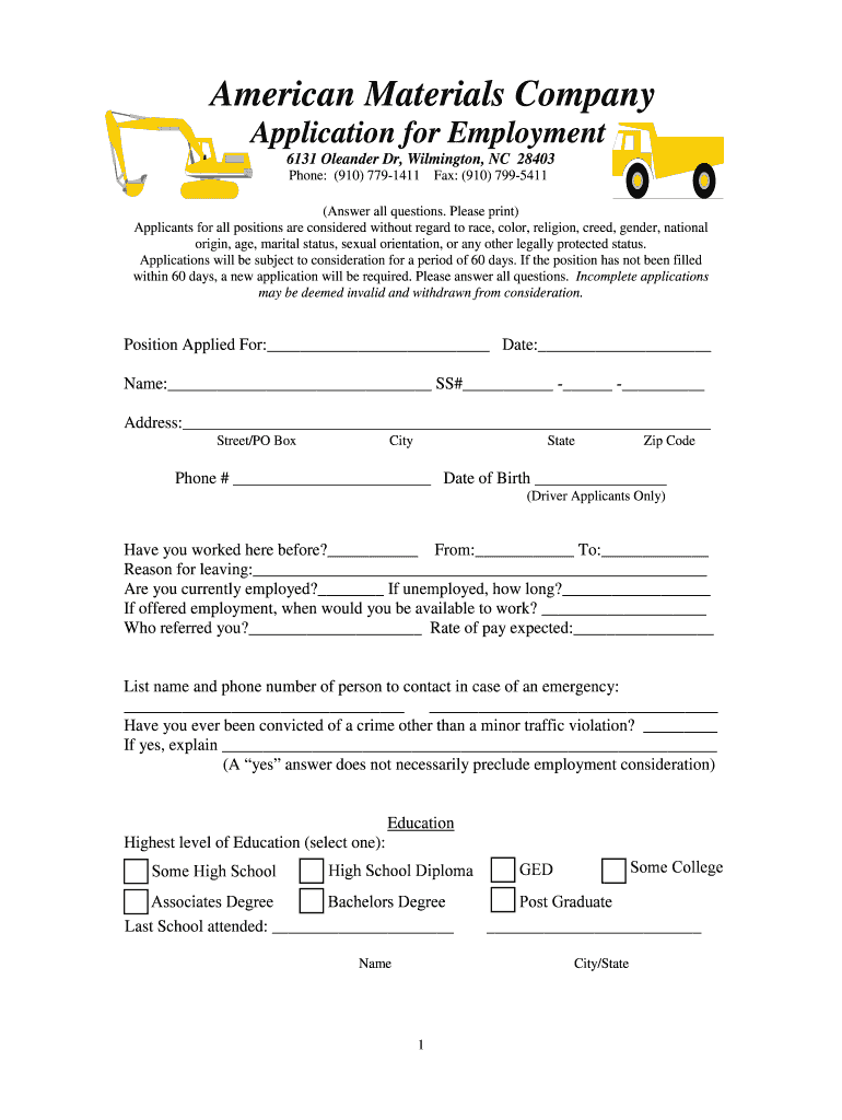 Fillable Online Download Application Form American Materials Company