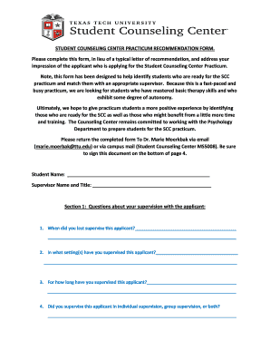 STUDENT COUNSELING CENTER PRACTICUM RECOMMENDATION FORM - depts ttu